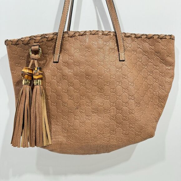 Authentic GUCCI Bamboo Guccissima Leather Tote Bag Brown Tassel 218780 - Picture 2 of 14